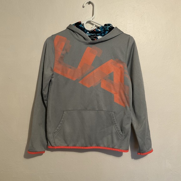 Under Armour Other - Under Armour Hoodie UA ColdGear Big Logo Gray Pullover Boys Youth Xl